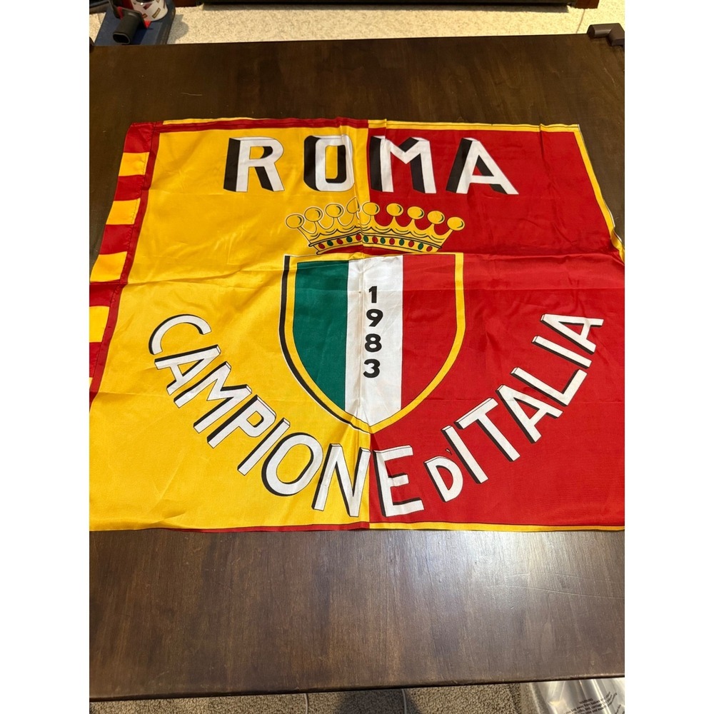 Vintage AS Roma Campione DItalia 1983 Flag Soccer Scudetto Red Yellow 26x23